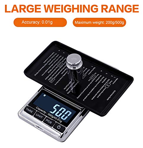 Ataller Digital Pocket Scale, 500G/0.01G Precision Portable Jewelry Scale, Mini Electronic Gram Weight Scales, Tare, Auto Off, Stainless Steel, White Backlit Display #TOP1