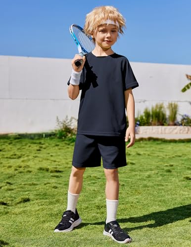 Image of Arshiner Boys Loose Athletic Set Crew Neck T-Shirt & Mesh Short 4-13 Years | Boys Loose Athletic Shorts Set Performance Crew Neck T-Shirt and Mesh Short Outfits Lightweight & Breathable