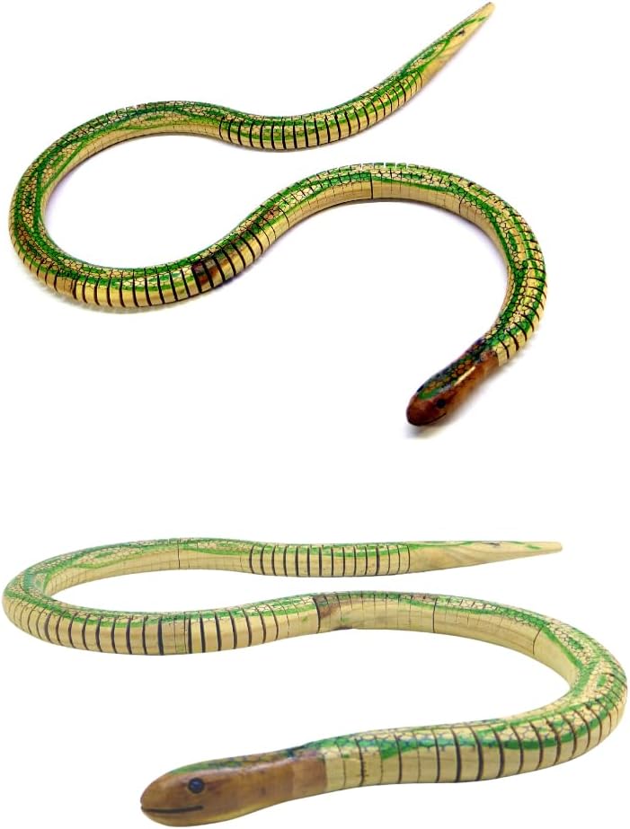 Yamkay Wooden Stretchable Snake | Handcrafted Flexible Snake Toy | Fun & Interactive Educational Toy for Kids | Improves Dexterity & Motor Skills | Multicolor | Ideal for Playtime, Gift | Set of 2