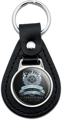 Black Leather Supernatural Saving People Hunting Things Keychain