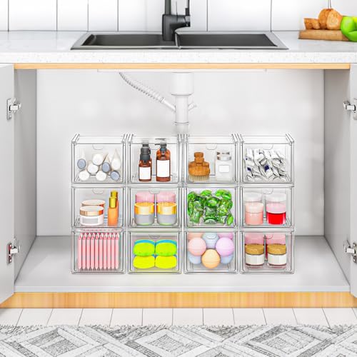 Image of caktraie 6 Pack Small Clear Stackable Acrylic Storage Boxes for Art Tool & Sketch, Stroage Drawers, Makeup Organizer, Plastic Storage Bins For Vanity, Kitchen Cabinets, Pantry, Home Organization
