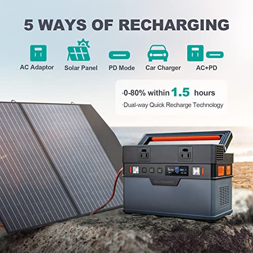 Allpowers 606Wh Portable Power Station 700W (Peak 1400W) Solar Generator Mppt Backup Battery With 2 Ac Outlets Pd 100W Usb-C Emergency Power For Outdoor Camping Rv Trips Home Off-Grid #TOP4