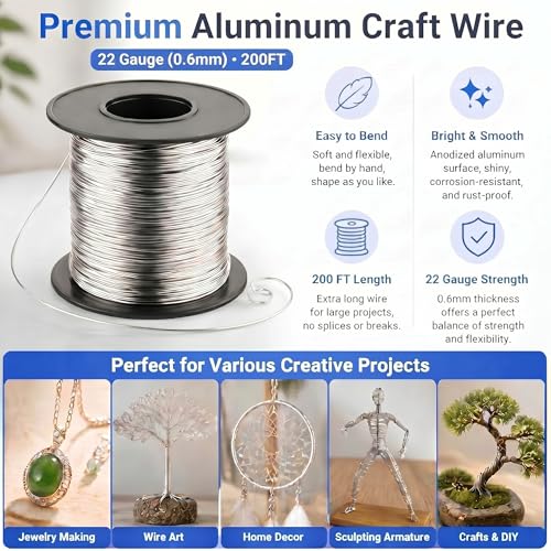 Image of Therwen 200ft 22 Gauge Stainless Steel Wire for Gardening, Electroculture, Bonsai, Jewelry Making Beading DIY Craft Pure Bare Stainless Steel Wire Spool