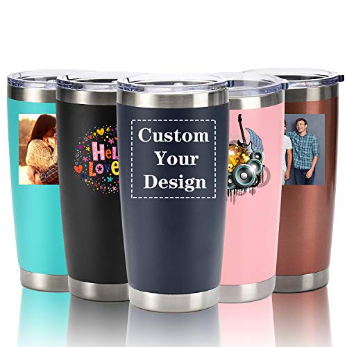 Custom Personalized Tumbler with Text  Photo Logo - Insulated 20 oz Thermos Mug with Lid for Hot  Cold Use BLUE-20OZ