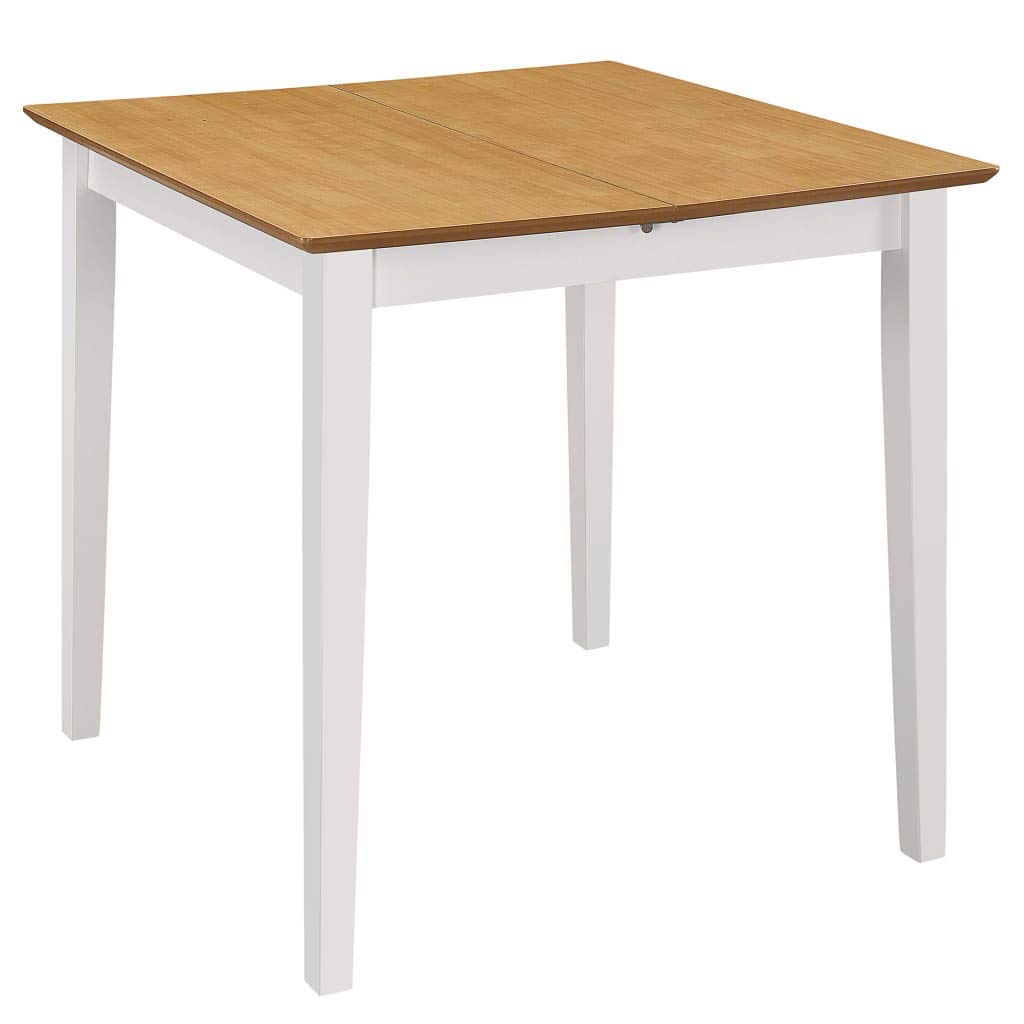 Mesa de comedor extensible blanca (80-120) x 80 x 74 cm MDF Madera de árbol de caucho Chapa Aspecto rústico Diseño práctico Mesa extensible Ahorra espacio Plegable Fácil montaje