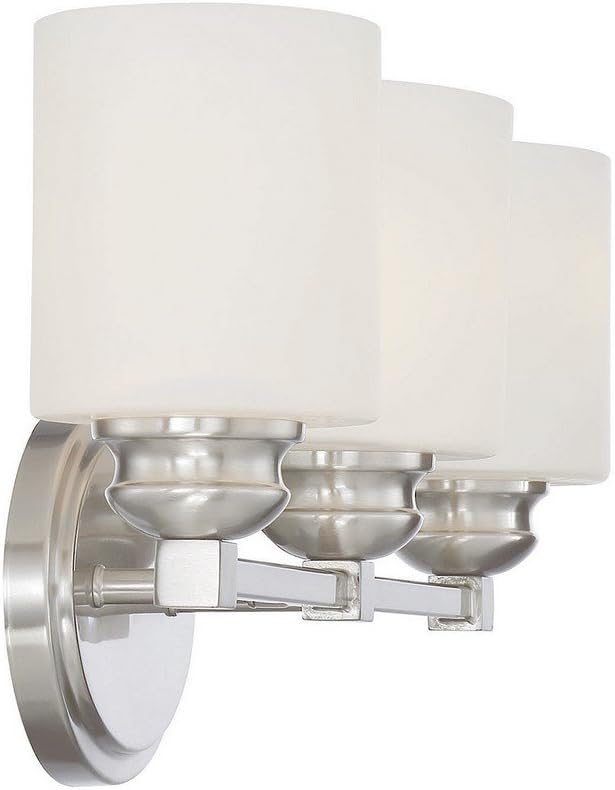 Savoy House 8-890-3-SN Kane Modern White Etched Glass Bathroom Vanity Wall Light, 3-Light 180 Total Watts, 9" H x 24" W, Satin Nickel