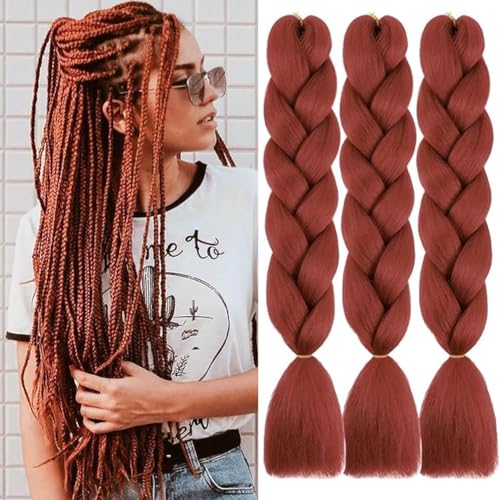 Colorfulpanda 3 piezas Kanekalon Extensiones de Pelo Trenzas Africanas,Pelo Resistente al calor Sintetico Para Trenzas Natural Crochet Braiding Hair,castaño rojizo,24" 60cm