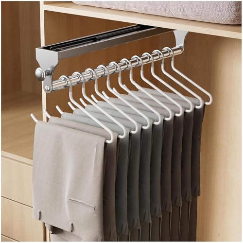 DVTFRUI Gris,40cm, Varilla Extraíble para Armario,Riel De Perchas De Aluminio para Ahorro De Espacio, Organizador De Almacenamiento De Armario para Ropa Y Pantalones