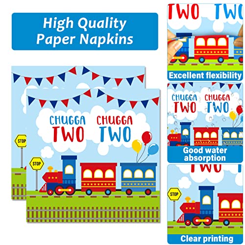 Image of 100 PCS Chugga Chugga Two Two Party Supplies Set Train Plates and Napkins 2nd Birthday Party Tableware Packs Decorations Transportation Disposable Paper Plates Napkins Forks For Kids Serve 25