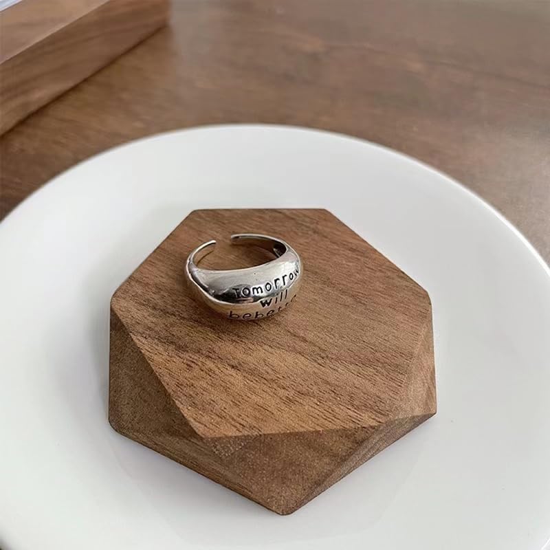 Miniatura 2 de Handmade Vintage 925 Sterling Silver Wide Band Rings for WomenMen,Adjustable Thumb Finger Ring (Tomorrow will be better)