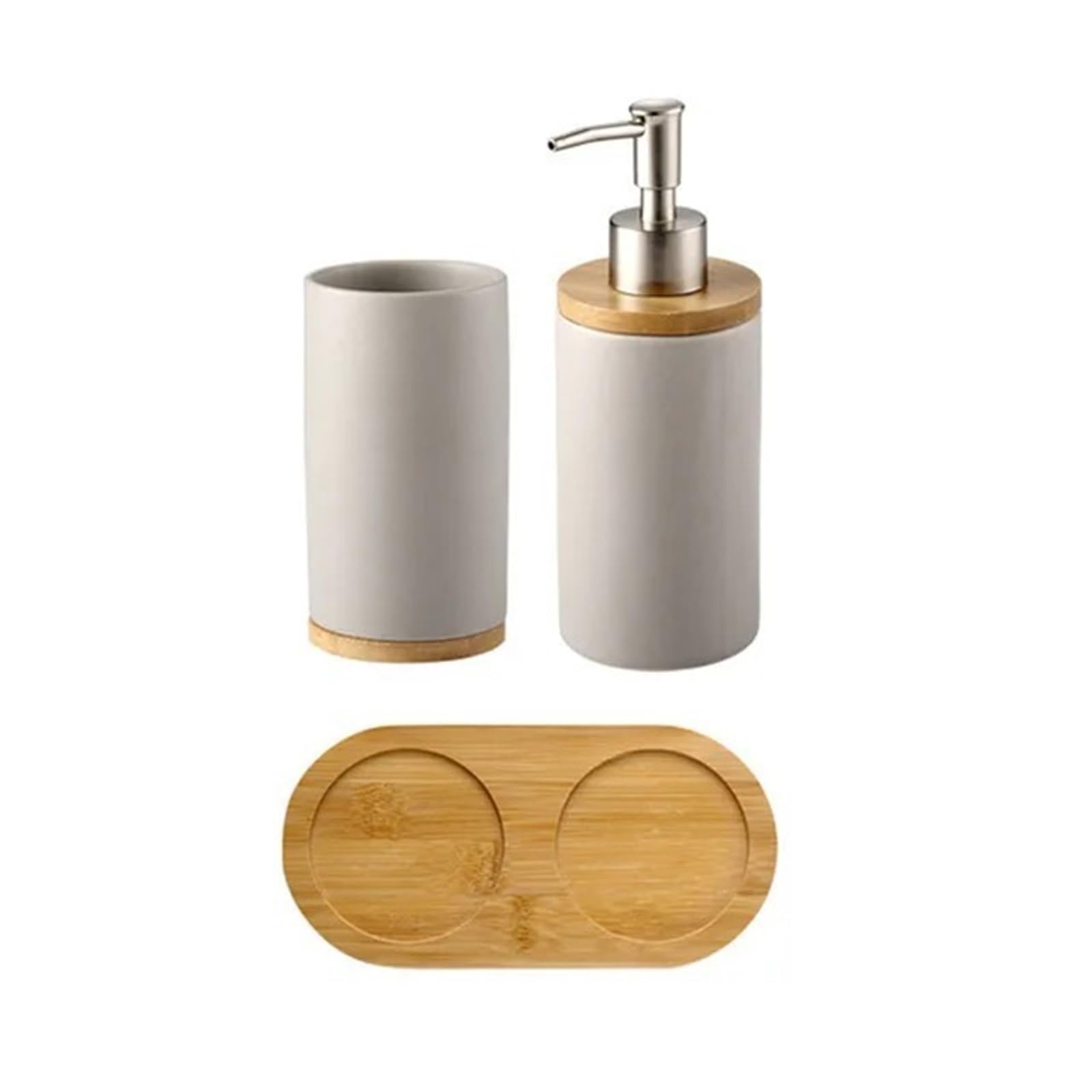 Bathroom Set Bathroom Accessories Set Soap Dispenser Toothbrush Holder Tumbler Ceramic Household Product(1Cup1Bottle-gray)