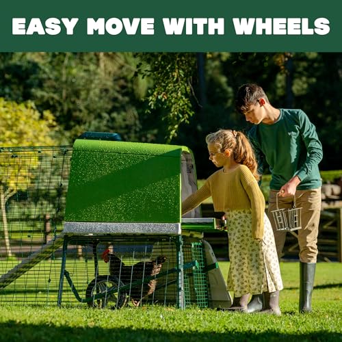 Image of Omlet Portable Chicken Coop Go Up | Easy to Clean and Maintain Plastic Chicken Tractor | Cool in Summer, Warm in Winter Weatherproof Hen House | Green Coop with Wheels
