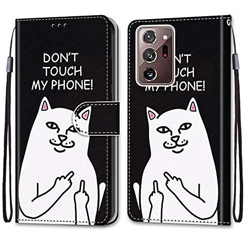 Mo-Somnus Compatible with Samsung Galaxy Note 20 Ultra Case, PU Leather Flip Wallet Phone Cases Cover with Viewing Stand & 3 Card Holder, TPU Shockproof Magnetic Protective Folio Cover (Cartoon Cat)