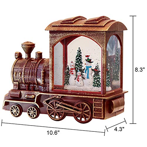 Image of Eldnacele Red Christmas Train Snow Globe Lantern with Music and Timer