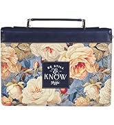 Christian Art Gifts Fashion Vegan Leather Bible Cover for Women: Be Still Scripture, Blue, Large