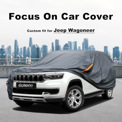 Image of GUNHYI Premium Car Cover Custom Fit Jeep Wagoneer, 16 Layers Heavy Duty Car Cover Waterproof All Weather with Zipper Door for Sun Rain Snow Dust Uv Protection