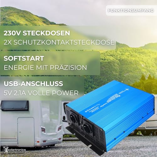 SOLARTRONICS TS 1500W Spannungswandler 12V 230V Reiner Sinus Wechselrichter 230v auf 12v Power Inverter + Display Einbau Fernbedienung USB C+A Wohnmobil