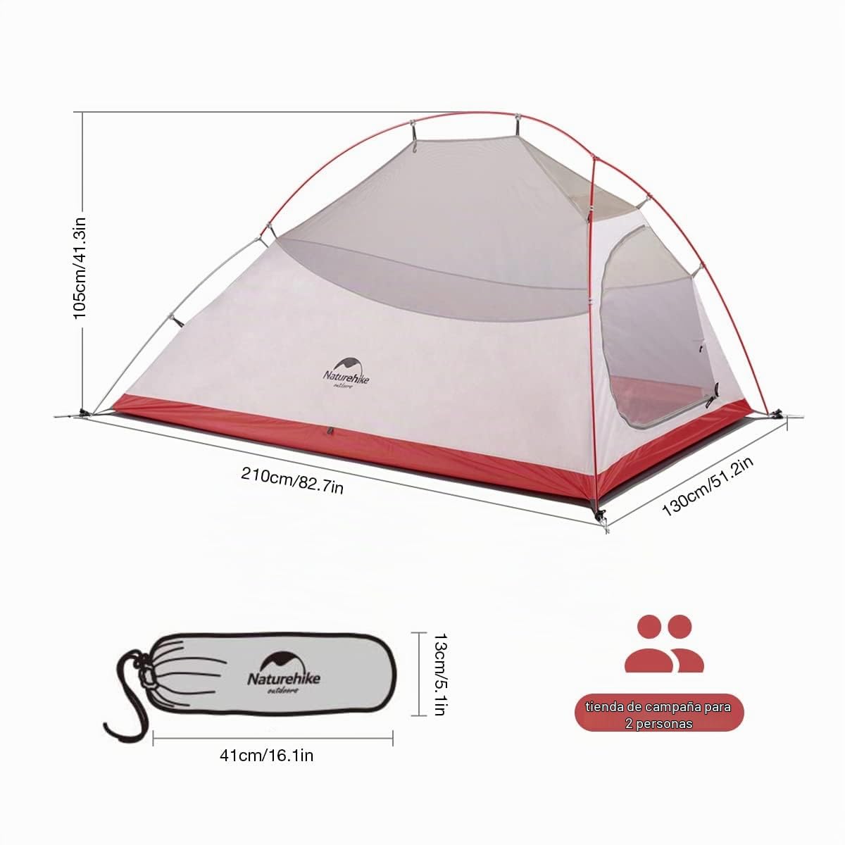 Naturehike Cloud-Up 2 Tienda de Campaña 2 Personas 3-4 Temporada Tienda Mochila Ligera(Actualizar Gris 20D)