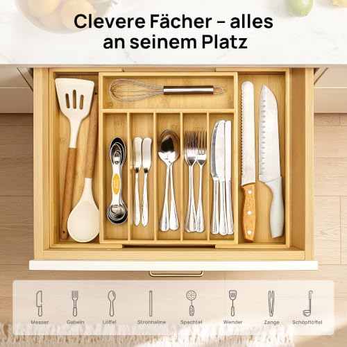 Vtopmart Besteckkasten für Schubladen, ausziehbar bis 47cm, Bambus,8 Fächer – Ansicht 6