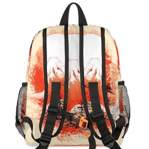 Custom Toddler Backpack for Boy Girl Personalized Kids Backpack with Name, Japanese Mountain Fuji Sun Traditional Preschool Bag with Chest Strap, Nursery Rucksack for Kindergarten Kids Gift4