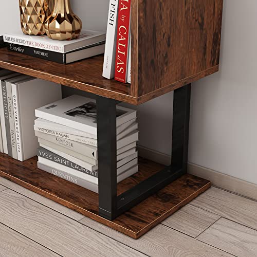 Alisened 4-Tier Geometric Bookshelf, Modern S-Shaped Black Bookcase And Book Shelf, Wooden Freestanding Display Shelf, Storage Shelving For Living Room Home Office #TOP5