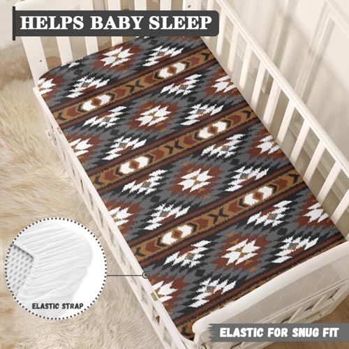 Image of Southwest Baby Crib Sheets for Boys Girls Aztec Themed Fitted Crib Sheet for Standard Crib and Toddler Mattress Brown Baby Mattress Sheets Toddler Bed Sheet 52x28x8 in