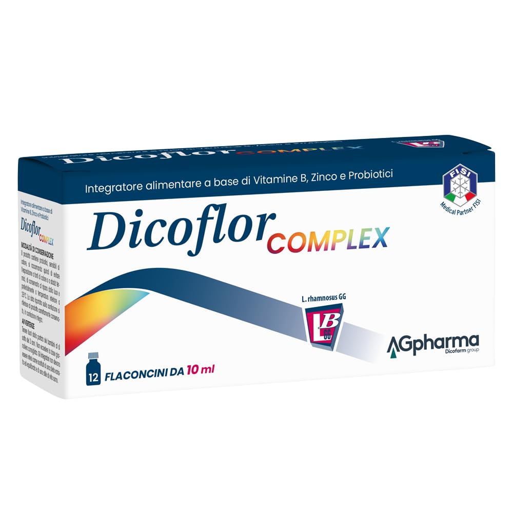 AGpharma Dicoflor Complex Integratore Alimentare a Base di Vitamine B, Zinco e Probiotici - 12 Flaconcini da 10 ml