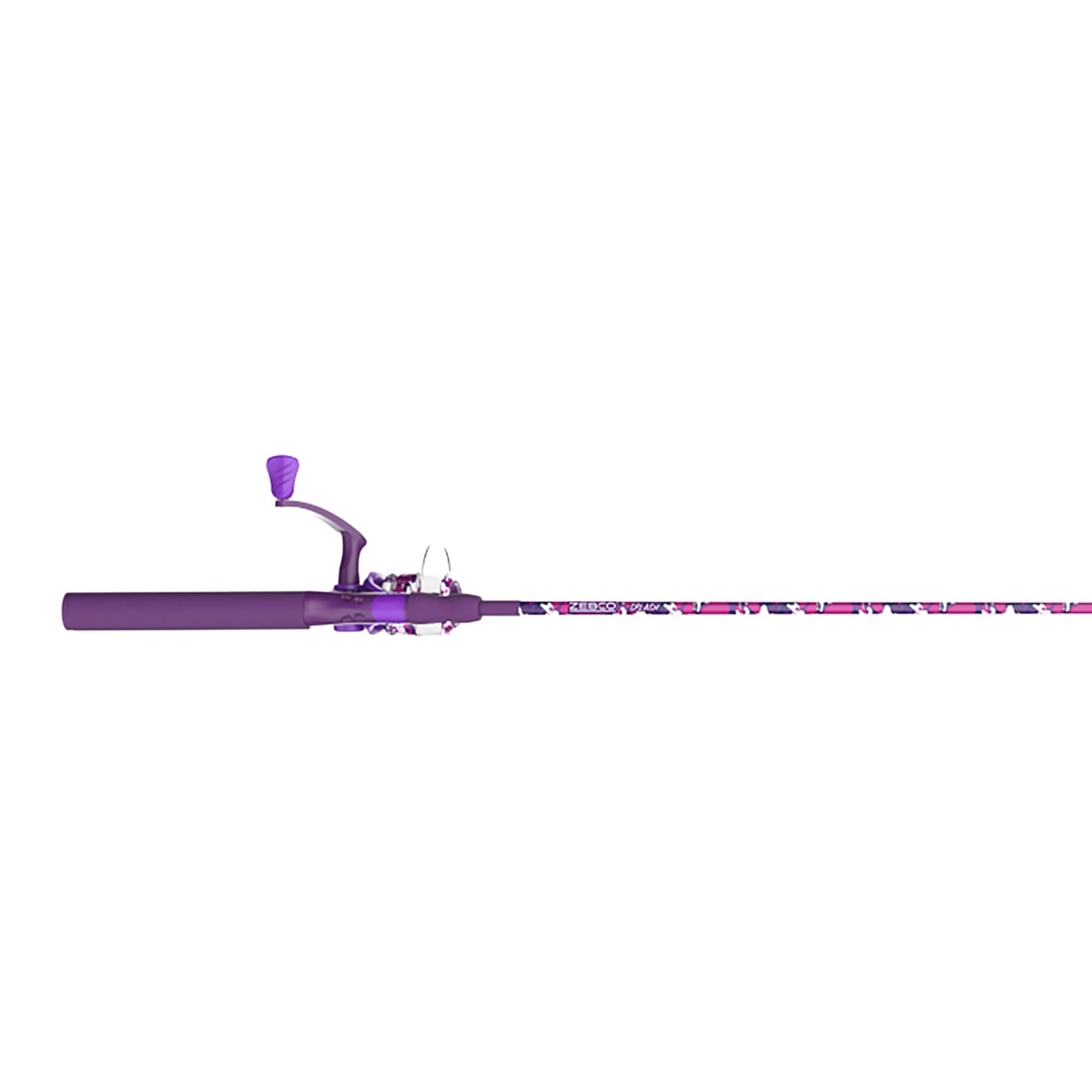 Zebco Splash Spinning Reel and Fishing Rod Combo, 6-Foot 2-Piece Fiberglass Rod, Med-Light Power Moderate Action, Size 20 Reel, Tidepool Purple