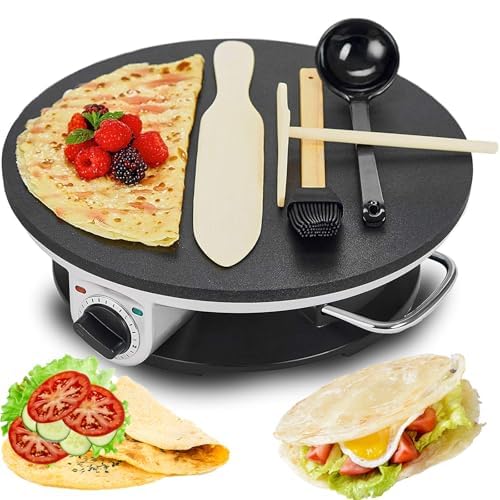 Máquina eléctrica para hacer crepas y panqueques de 1200 W - Antiadherente de 30 cm con temperatura ajustable para tortillas, quesadillas, pizza y pan