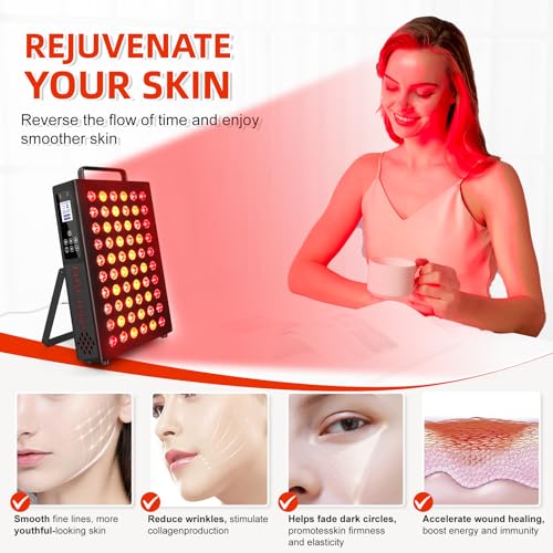 Red Light Therapy for Face and Body, Quad Wave 660nm 850nm 630nm 940nm Near Infrared Light Therapy Panel Portable Dual Chip LED Device for Body Pain Relief Skin Health Sleep (BN-60) - Image 4