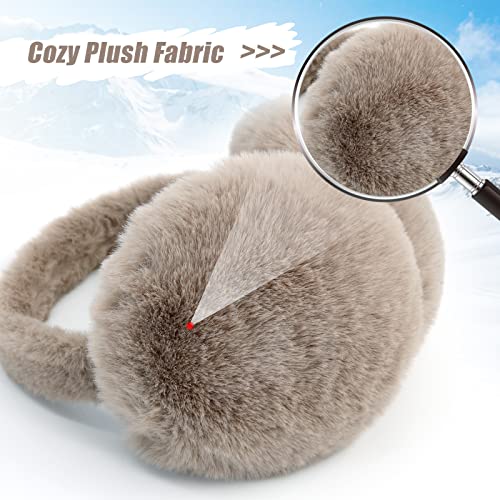 Pigbengo Foldable Ear Muffs For Women Cold Weather Fluffy Earmuffs Winter Warm Headband Cute Slouchy Ear Warmers (Khaki) #TOP3