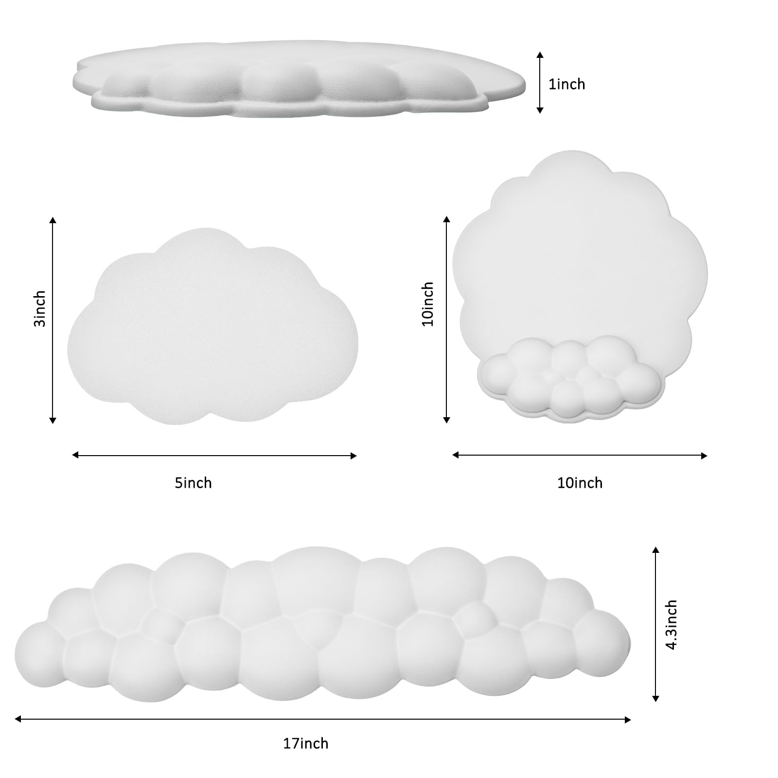 Cloud Keyboard and Mouse Wrist Rest Pad for Computer Arm Pain Relief- Ergonomic Wrist Support Mousepad with Non-Slip PU Base for Office, Gaming, and Home Use Anti-Fatigue(White)