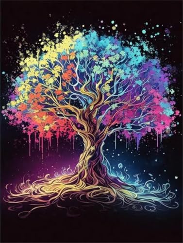 Broderie Diamant Kit Complet Arbre Sagesse : Toile Adhésive 70x95cm aux Strass Éclatants