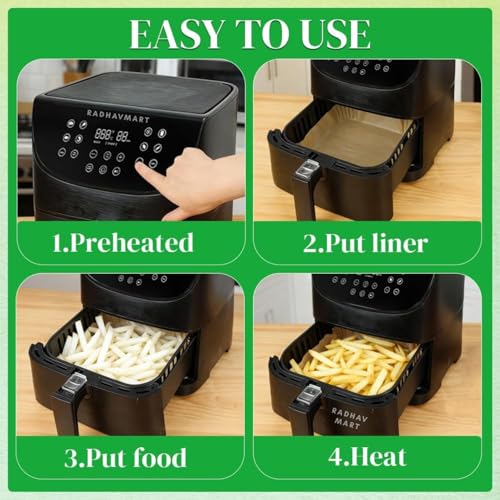 Image of 100 PCS Air Fryer Paper Sheets 8 inch | Disposable Oil-Proof Parchment Liners Non-Stick Square Paper for Air Fryer, Baking, Frying, Cooking, Roasting & Microwave Use (Square)