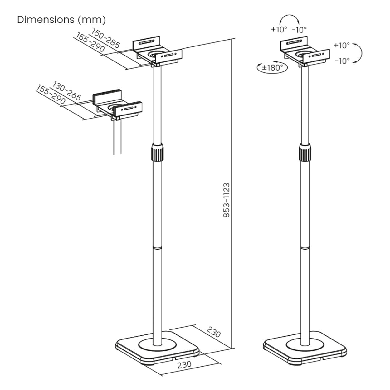 ARLI Lautsprecherständer 2er Set höhenverstellbar Boxenständer 85-112 cm drehbar neigbar schwenkbar Kabelmanagement Lautsprecher Ständer für Regallautsprecher Heimkino bis 5 kg Schwarz Paar
