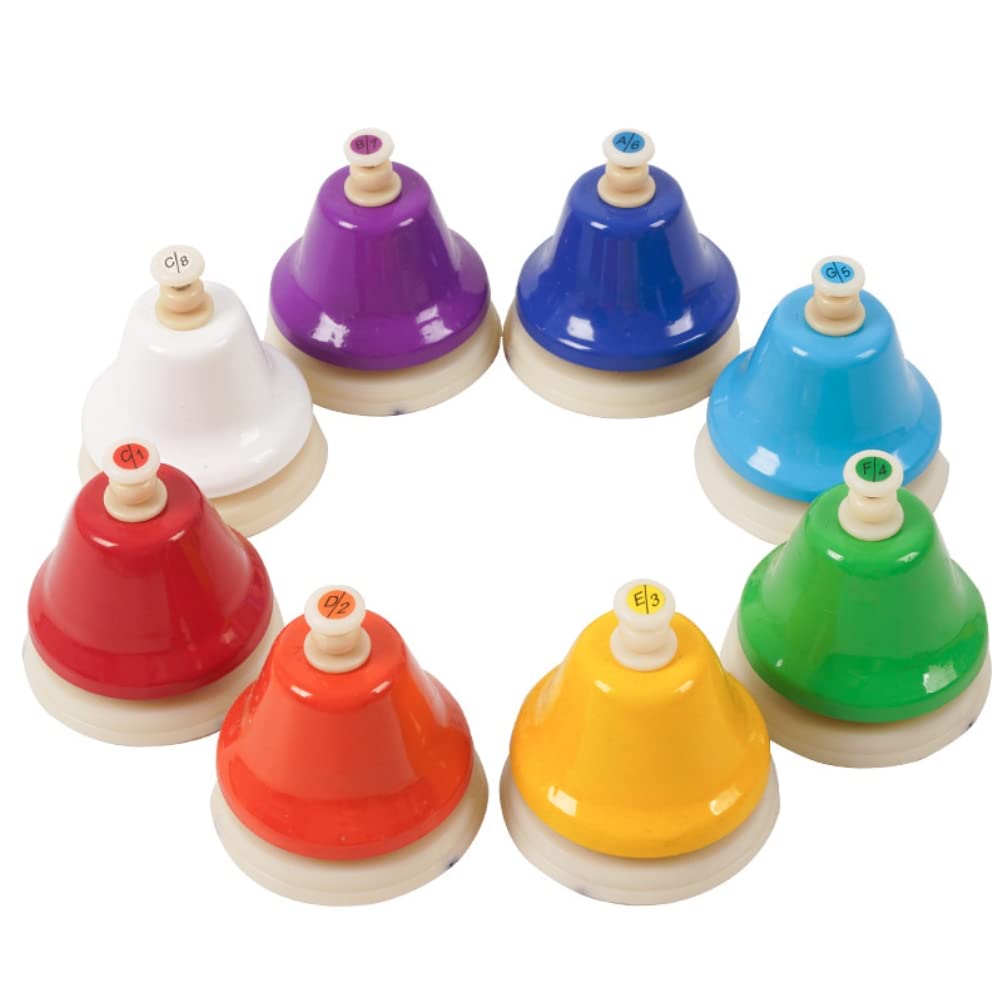 Gohhey 8 Pieces Hand Clocks Set, Diatonic Hand Bells, Metal Material, 8 Tone Clocks in 8 Colors, Educational Toy for Kids, Integrated Growing