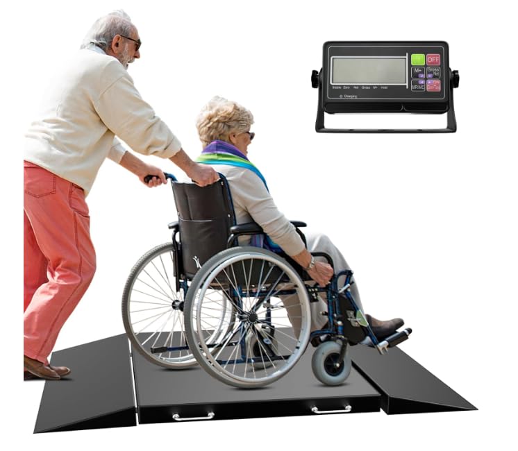 Wheelchair Scale for Home Use with Dual Separate Ramps – Prevents Flipping, Portable Medical Scale, Detachable Grounding Ramp (1.5 x 8.2in), 1000lb x 0.2lb