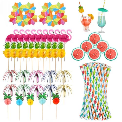 Cocktail Accessories Drinks Set 110 Pcs Party Decorations Umbrellas Straws Sparkler Sticks Cake Toppers Bar Birthday Picnic Beach