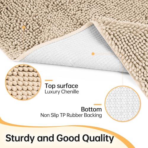 Image of Absorbent Dog Door Mat for Muddy Paws, 72 inch x 24 inch Chenille Indoor Mats for Entryway, Trap Dirt Front Door Mat Indoor Entrance Washable Non Slip Soft Beige