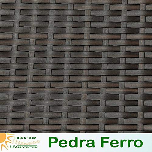 Jogo 1 Mesa Alta Sem Tampo 6 Cadeiras para Area Edicula Jardim Biquini Ferro e Fibra Pedra Ferro