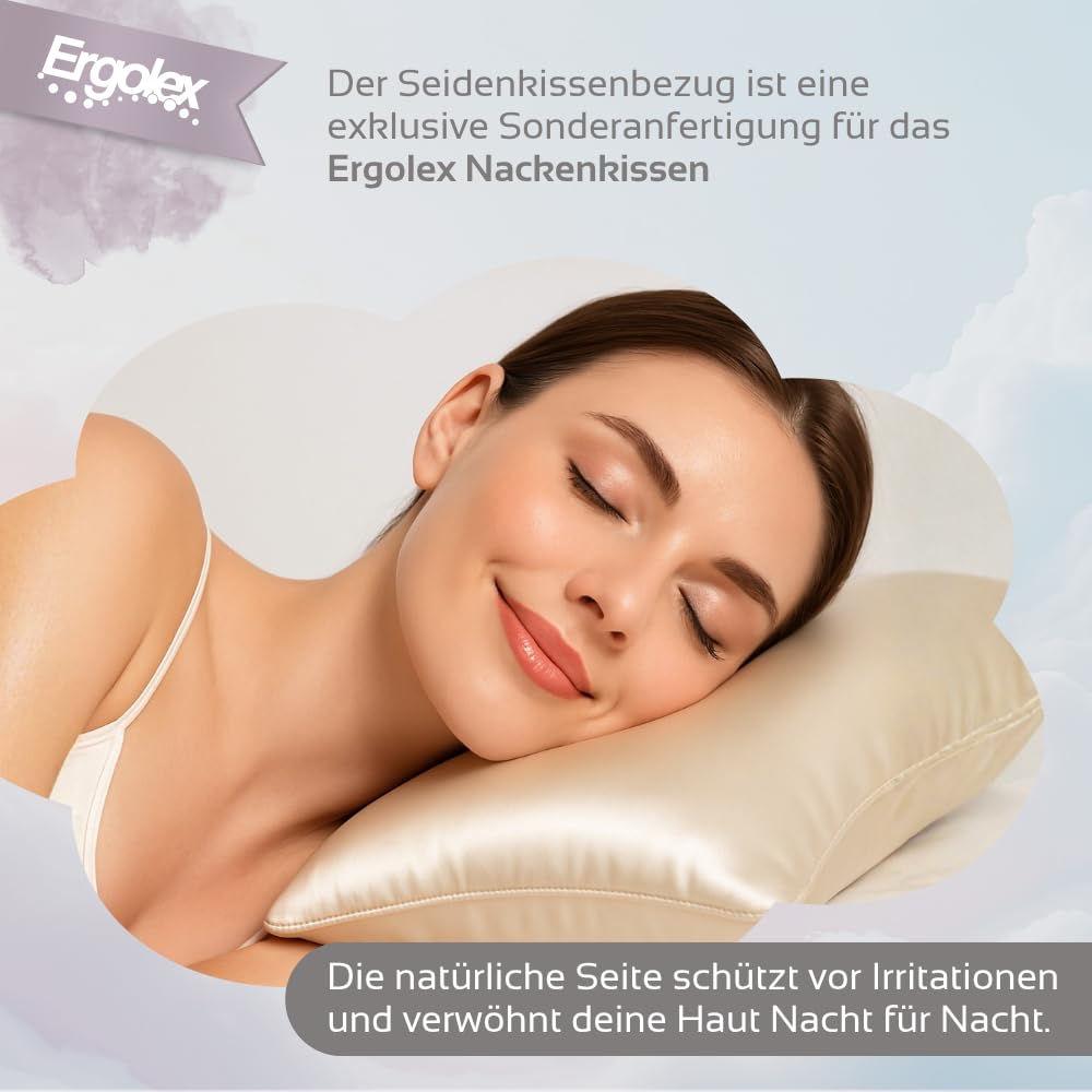 Premium Seidenkissenbezug 30x50 cm, Creme | Nackenkissen Bezug, Für ergonomische Kissen, Passend für Blackroll Recovery Pillow, Sanfte Hautpflege
