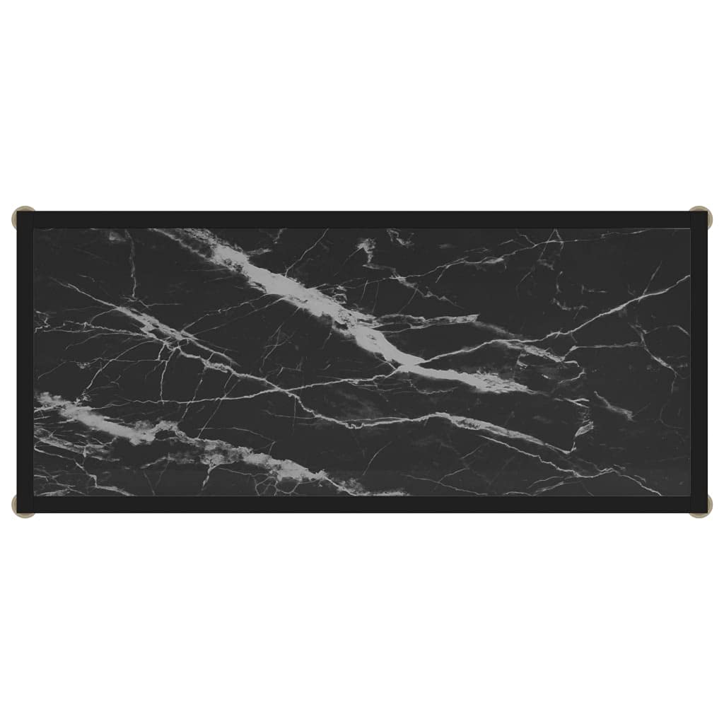 Stolik konsolowy czarny 80 x 35 x 75 cm ze szklanym blatem ze szkła hartowanego, wytrzymały stolik pomocniczy z malowaną proszkowo stalową ramą i dodatkową półką, łatwy do czyszczenia
