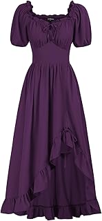 Renaissance Dress Women Cottagecore Corset Dress Ruffle Maxi Dress with Pockets