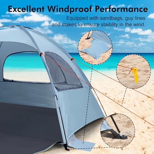 WhiteFang Beach Tent Anti-UV Portable Sun Shade Shelter for 3/4/6/8 Person, Extendable Floor with 3 Ventilating Mesh Windows Plus Carrying Bag, Stakes and Guy Lines - Image 5