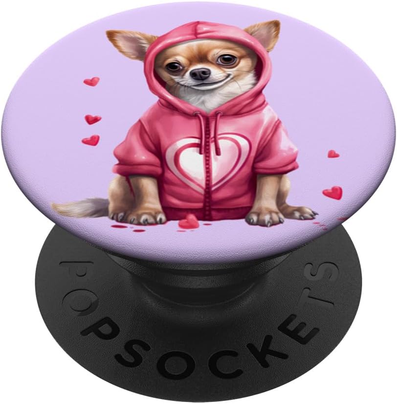 Chihuahua Dog Valentine's Day Pink Red Heart Love PopSockets MagSafe PopGrip for iPhone