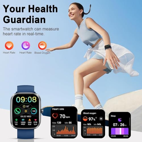 Image of Smart Watch for Men Women, 2026 New Smartwatch(Answer /Make Call) , 1.91 inch Fitness Watch with 120+ Sport Modes, Fitness Tracke with Pedometer /Sleep Monitor /Heart Rate /IP68, for Android /iPhone Blue