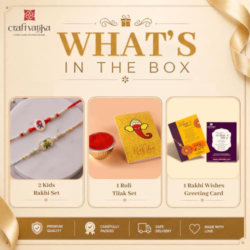 Image of CraftVatika Rakhi Set for Kids Brother, Rakhi Set of 2 for Brother Boys Baby Kids, Designer rakhis for Rakshabandhan Children Raki Set with Greeting Card, Tilak Set, for Premium RakshaSutra for Child