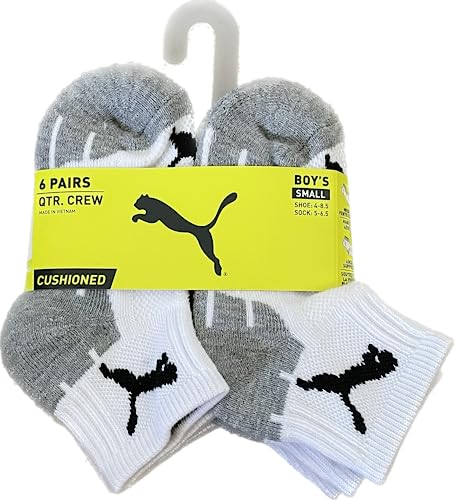 PUMA 6 PAIRS QUARTER CREW BOYS SMALL SOCKS SHOE 4-8.5 SOCK 5-6.5