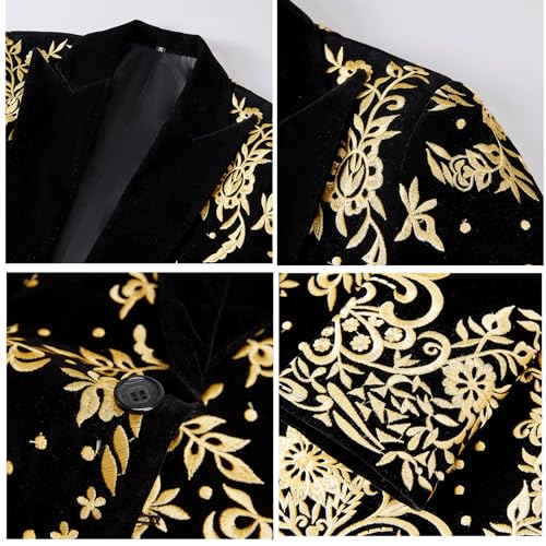 Mens Velvet Tuxedo Suit Set 2 Pieces Gold Embroidered Paisley Blazer Jacket Pants Set for Wedding Prom Cocktail3