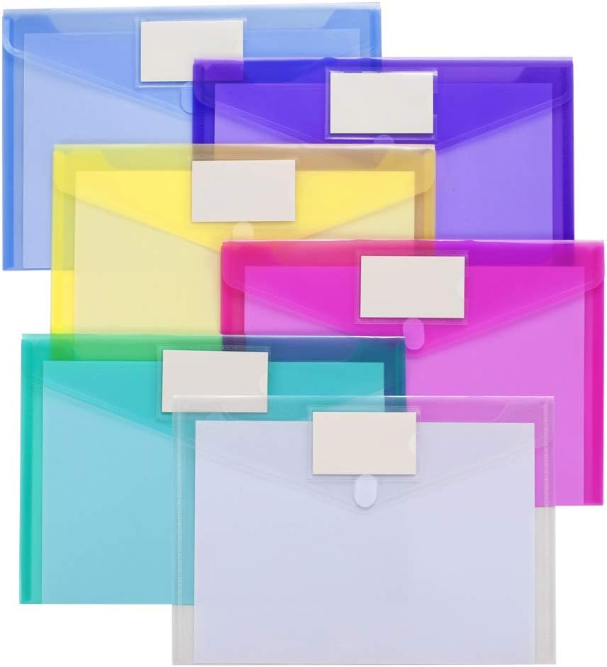 Sooez 24 Pack Plastic Envelopes Poly Envelopes, Clear Document Folders US Letter A4 Size File Envelopes with Label Pocket for Home Work Office Organization, Assorted Color : Office Products
